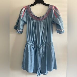 Blue Jean Embroidered Romper